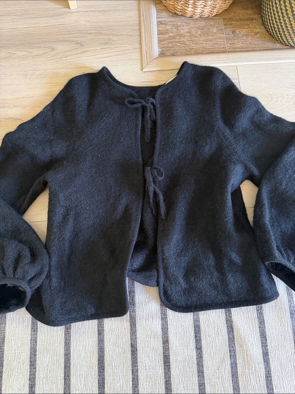 Sézane Marie Black Knit Tie-Front Cardigan